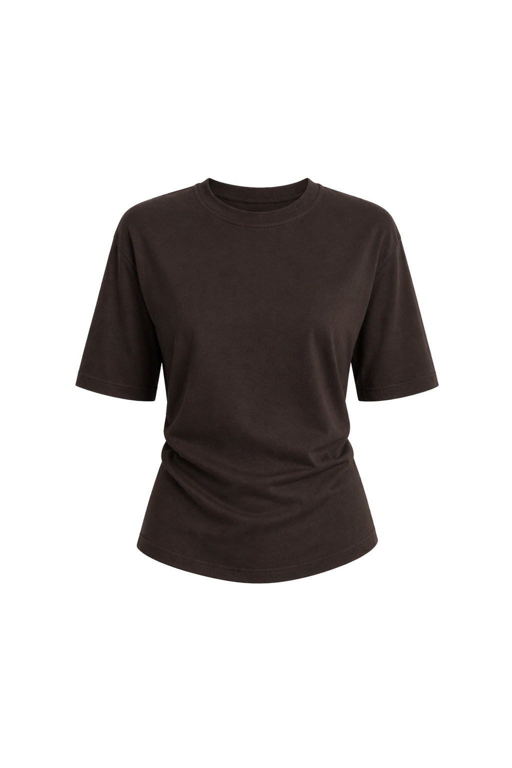 Waist Ruched Basic Brown T-Shirt