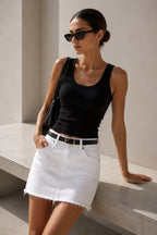 Basic Mini White Denim Skirt