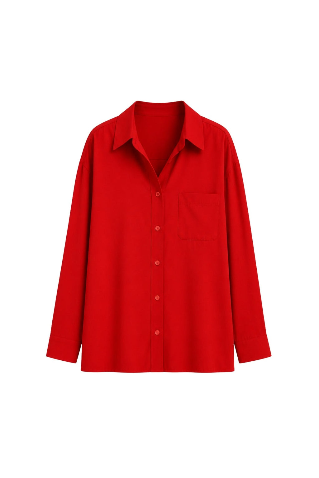 Pocket Detail Basic Red Oversized Shirt