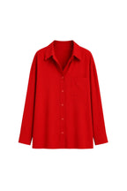 Pocket Detail Basic Red Oversized Shirt