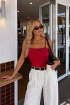 Strappy Lace Detail Red Knit Blouse