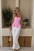 Pleated Strapless Pink Blouse