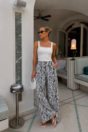 Zebra Print High-Waisted Palazzo Satin Trousers