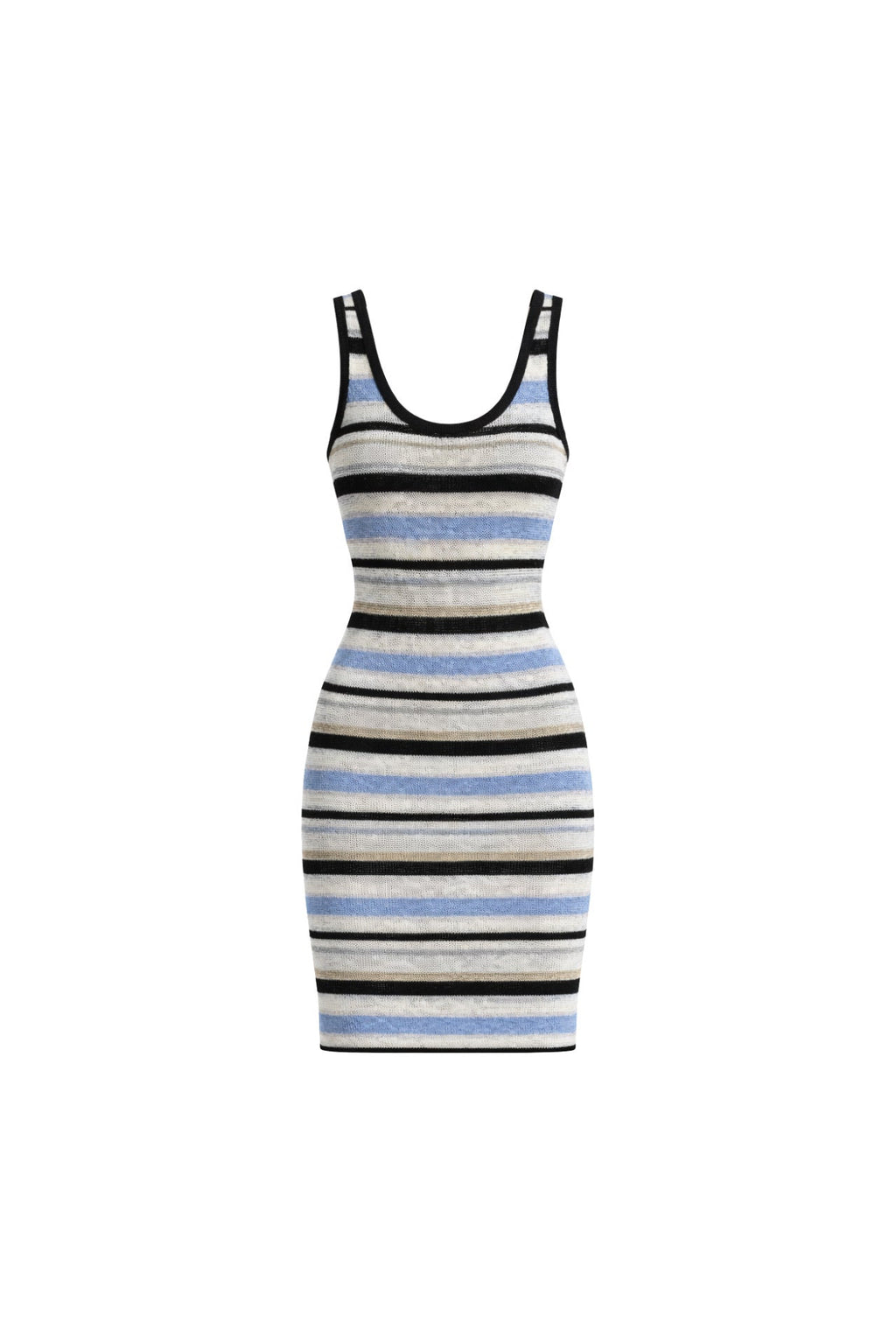 Striped Halter Neck Baby Blue Knit Dress