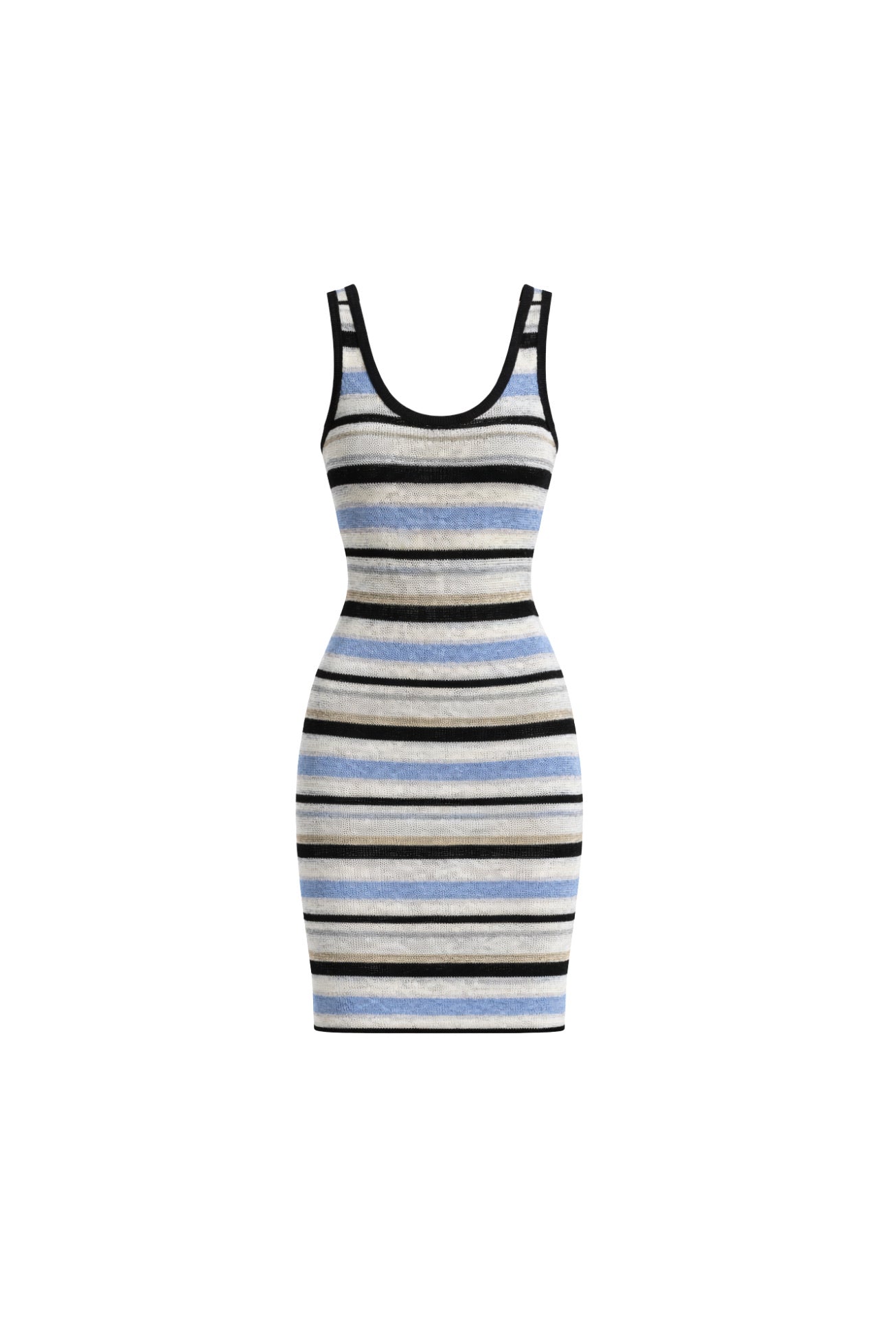 Striped Halter Neck Baby Blue Knit Dress