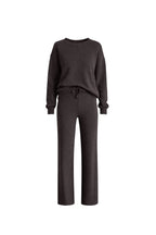 Crew Neck Brown Knit Sweater Pants Two-Piece Set