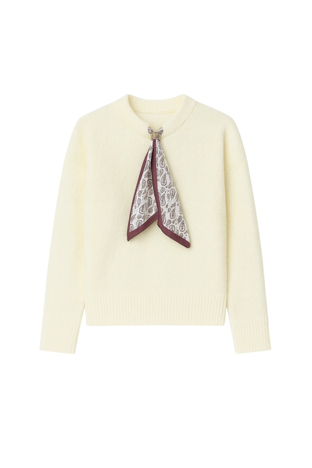 Scarf Detail Ecru Knit Sweater
