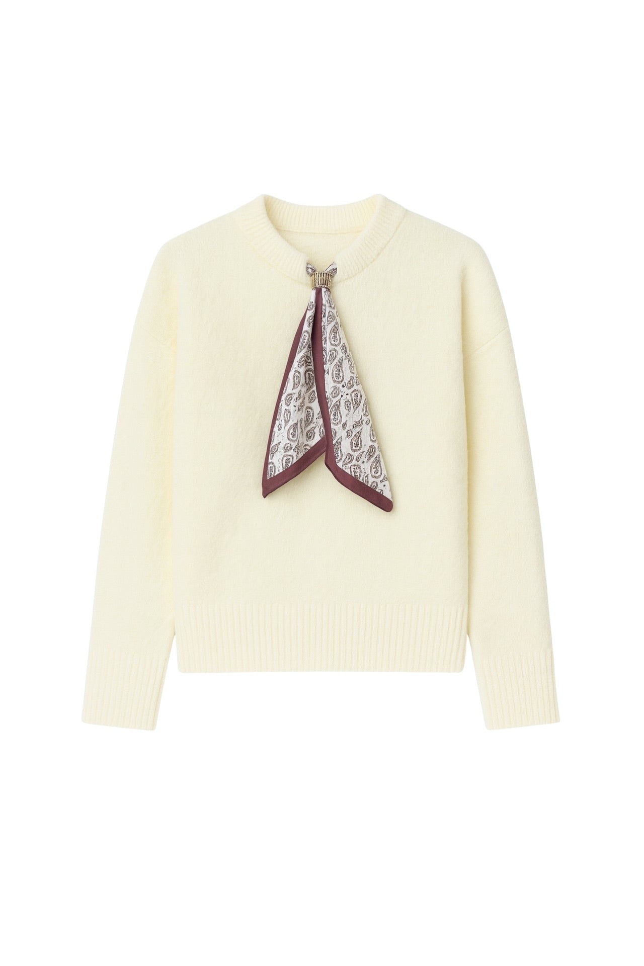 Scarf Detail Ecru Knit Sweater