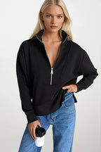 Zipper And Stitch Detail Black Sweatshirt