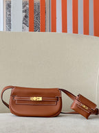 Handmade Swift Leather Crossbody Bag with Mini Pouch – Gold Brown