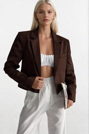 Crop Linen Blazer Brown Jacket