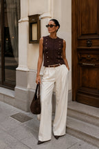 Button Detail Sleeveless Brown Knit Waistcoat