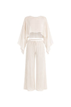 Wide Collar Crop Transparent Blouse High Waist Trousers Stone Double Suit