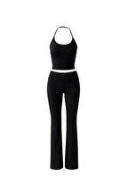 Spaghetti Strap Blouse Wide Leg Pants Black Two-Piece Set