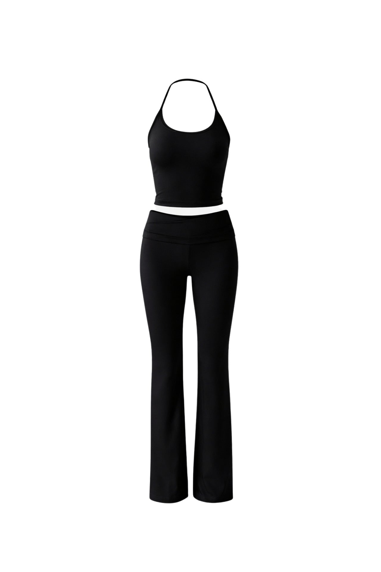Spaghetti Strap Blouse Wide Leg Pants Black Two-Piece Set