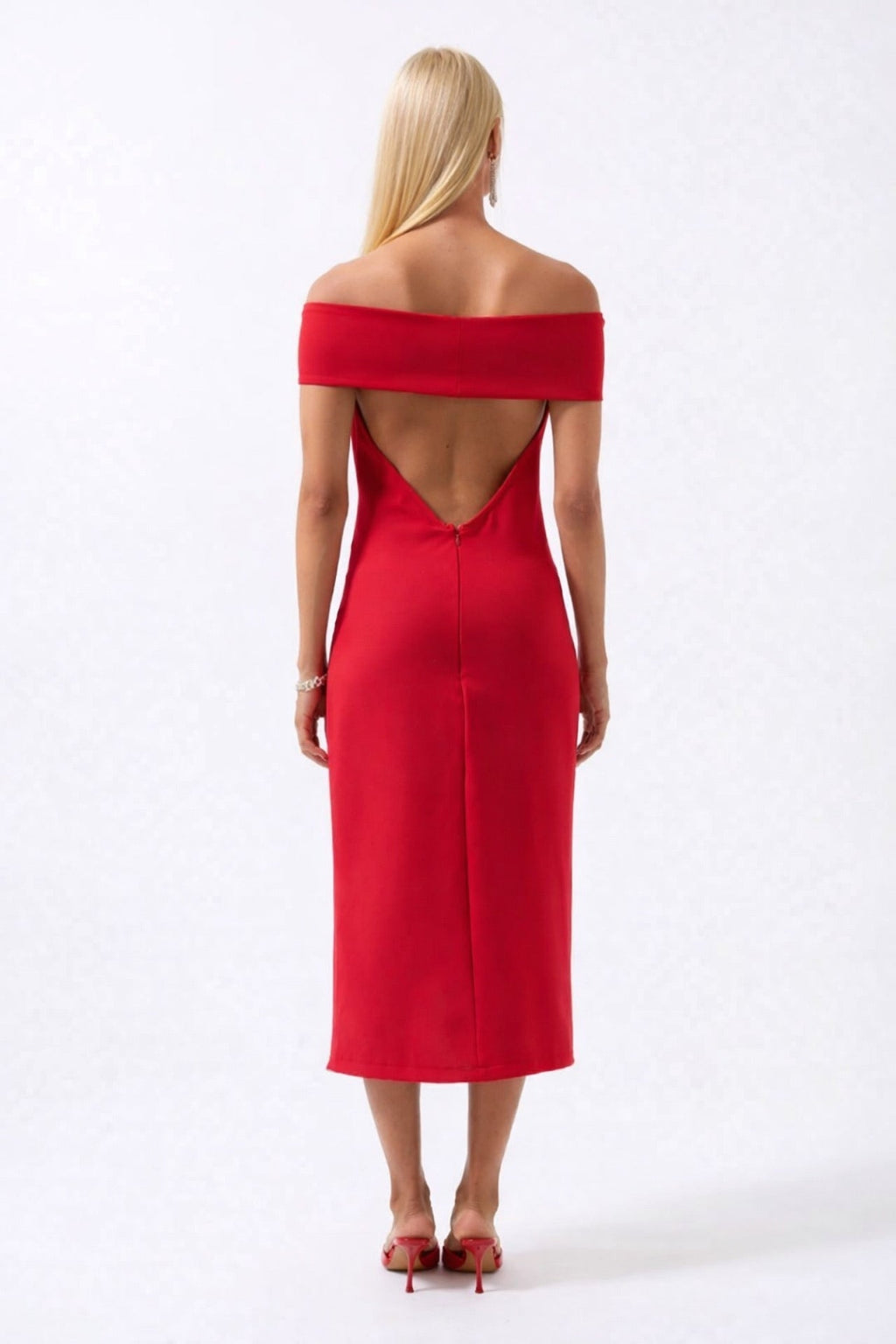 Shoulder Fold Detail Maxi Red Dress