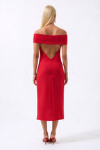 Shoulder Fold Detail Maxi Red Dress