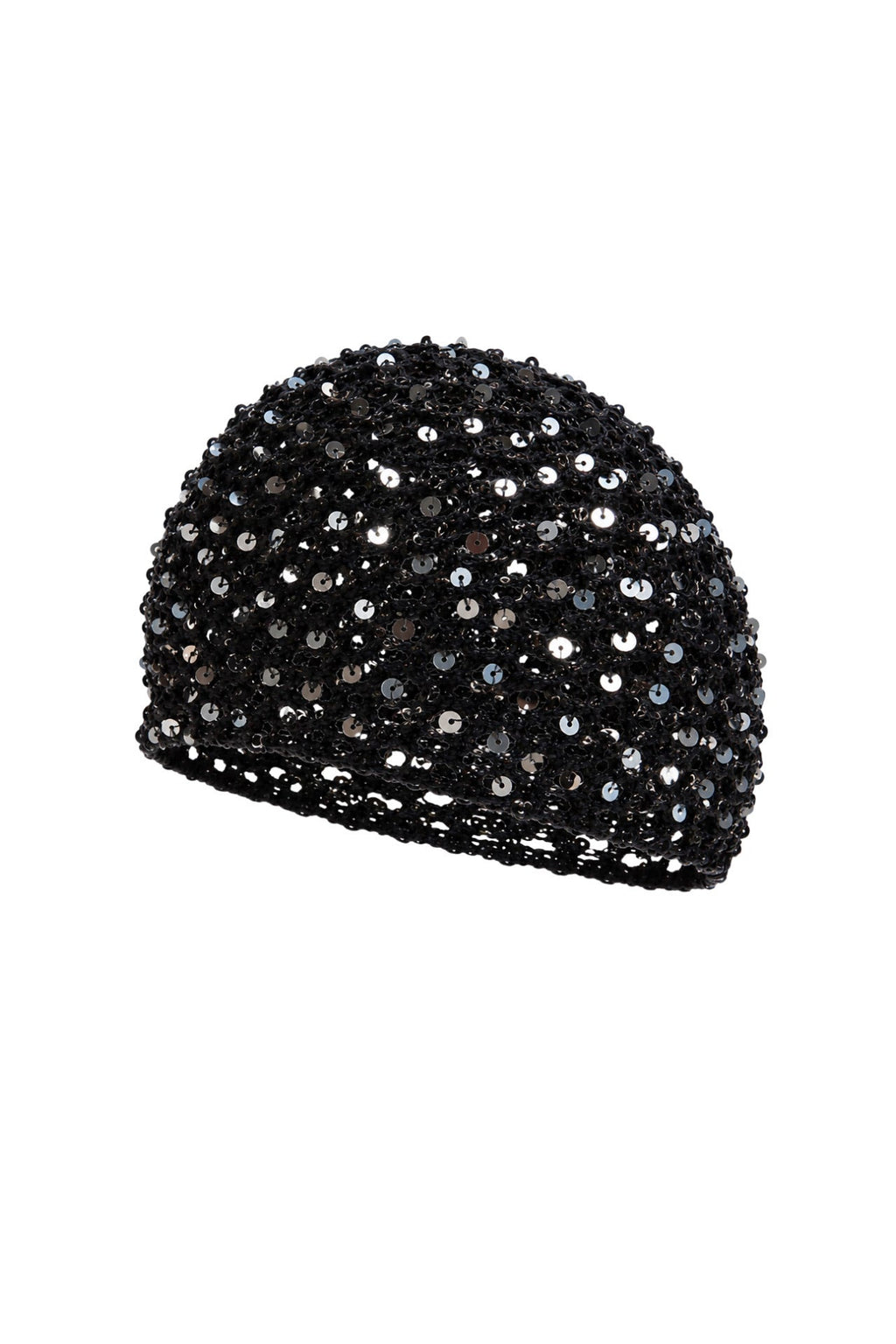 Sequined Knitted Black Cap