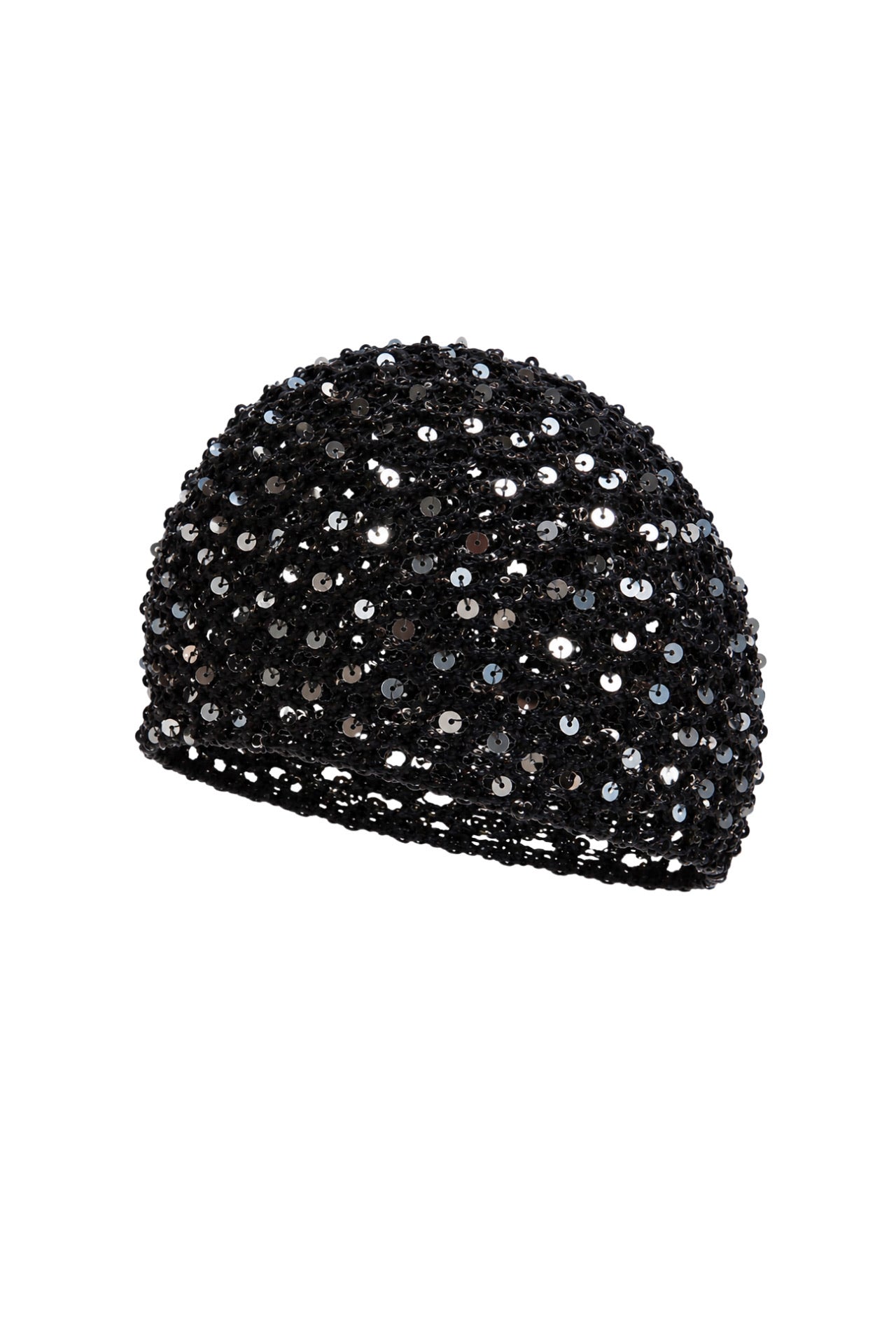 Sequined Knitted Black Cap
