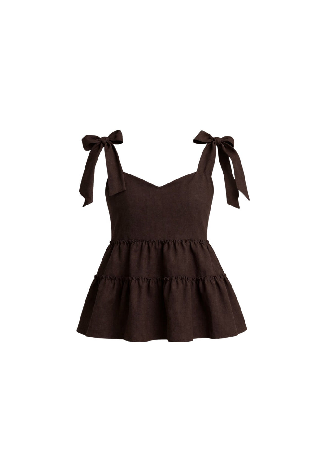 Strappy Ribbon Detail Brown Blouse