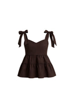 Strappy Ribbon Detail Brown Blouse
