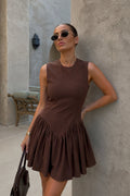 Sleeveless Balon Brown Mini Elbise