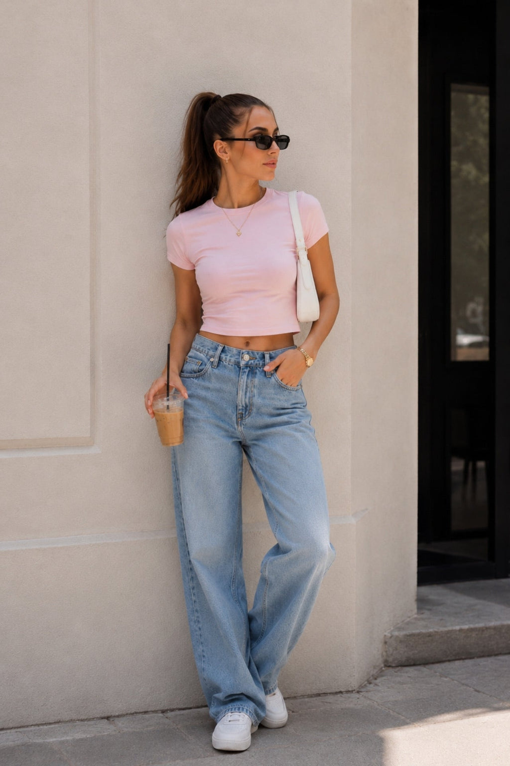 Crew Neck Lycra Pink Crop T-Shirt