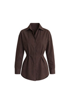 Button Detail Waist-Fitted Brown Shirt