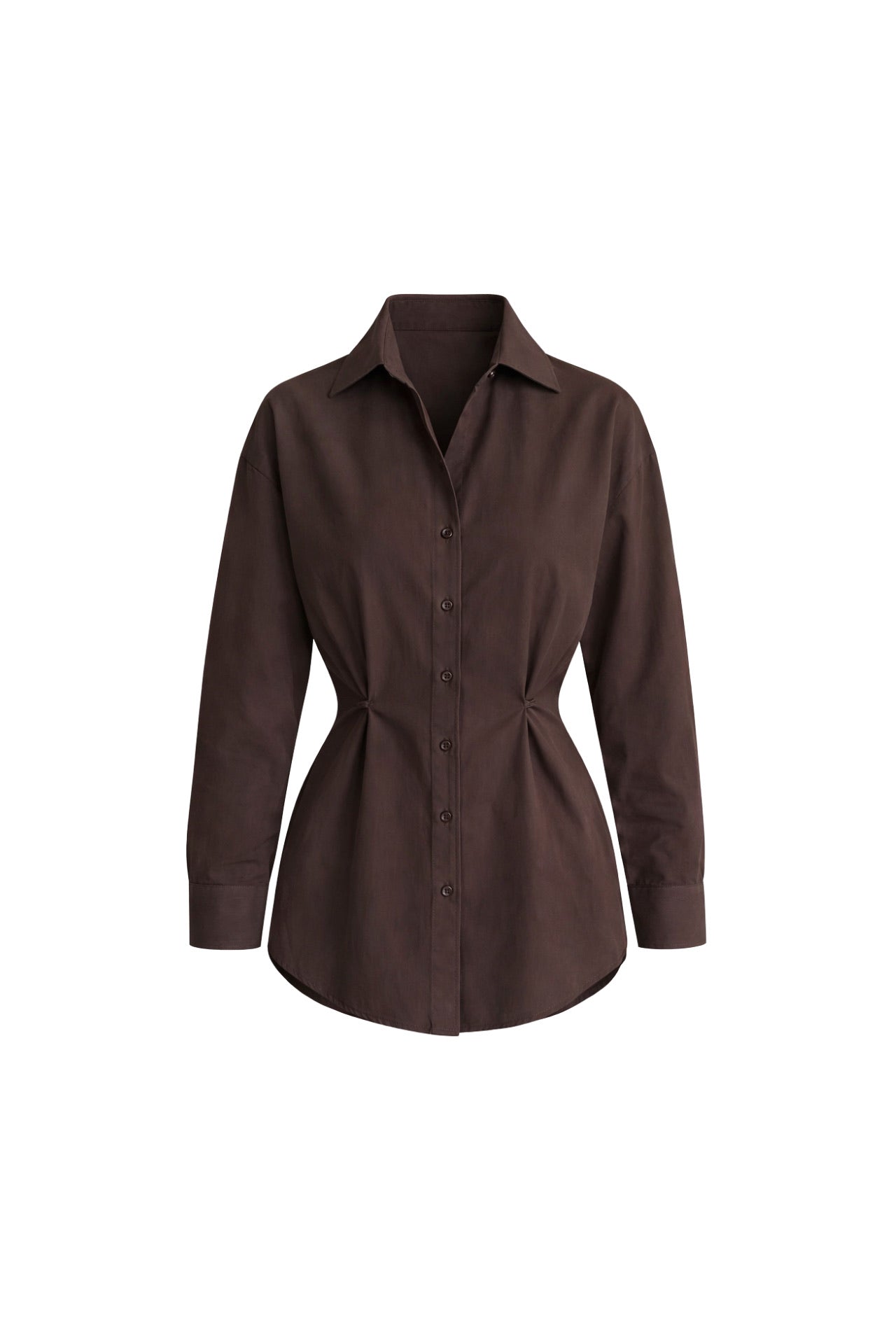 Button Detail Waist-Fitted Brown Shirt