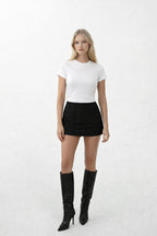 Pocket Striped Mini Black Skirt