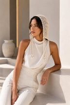 Pearl Detail Tied Ecru Hair Accessory