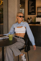 Oval Cut Blue Crop Shirt