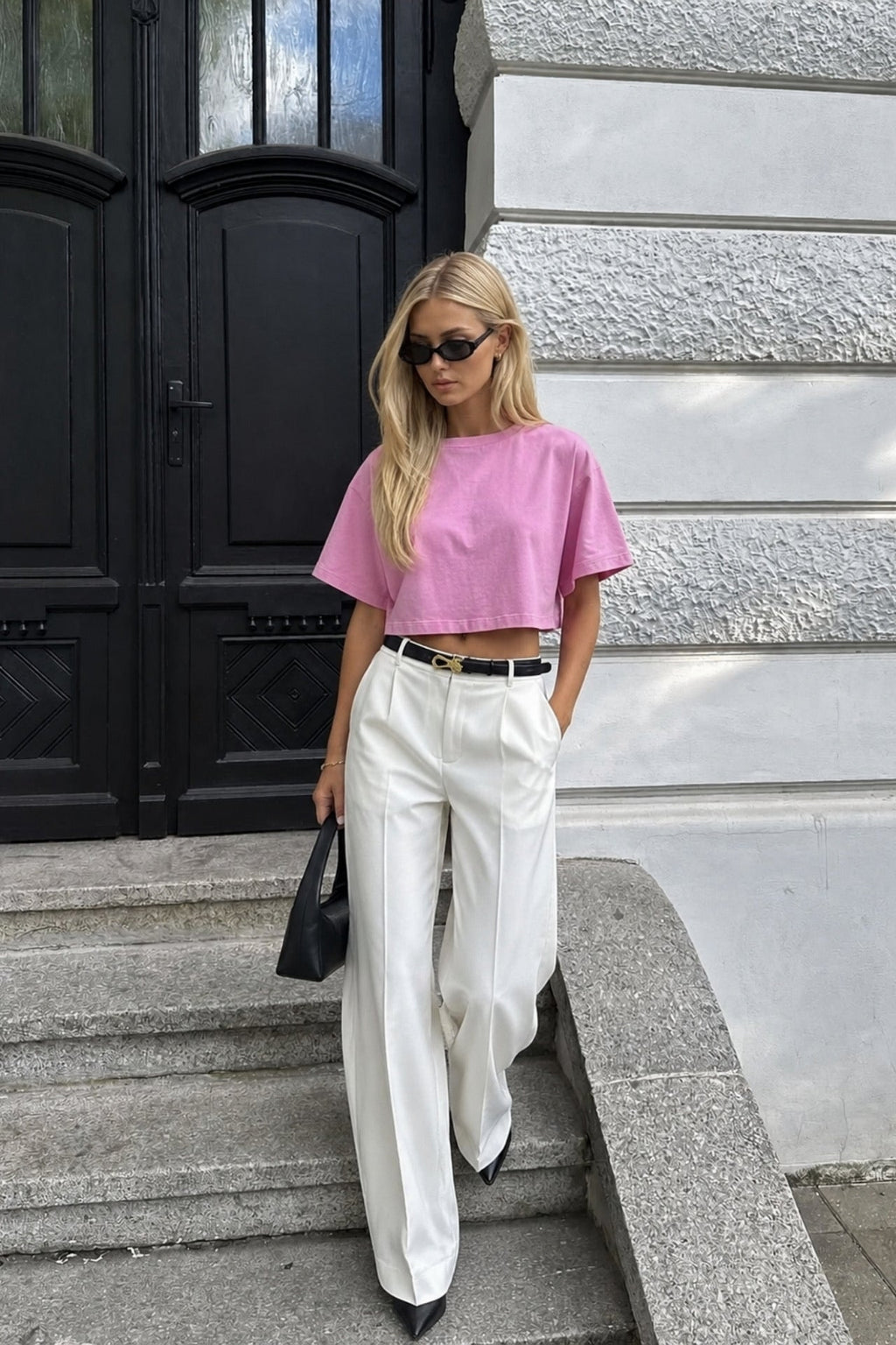 Washed Effect Pink Crop T-Shirt