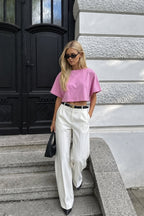 Washed Effect Pink Crop T-Shirt
