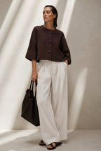 Button Detail Yarasa Sleeve Brown Knit Cardigan