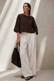 Button Detail Yarasa Sleeve Brown Knit Cardigan