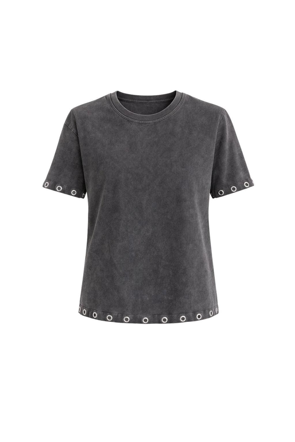 Washed Effect Eyelet Detail Black T-Shirt