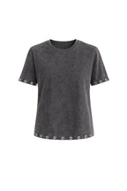 Washed Effect Eyelet Detail Black T-Shirt