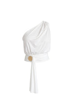 Open Detail One-Shoulder Tie White Blouse