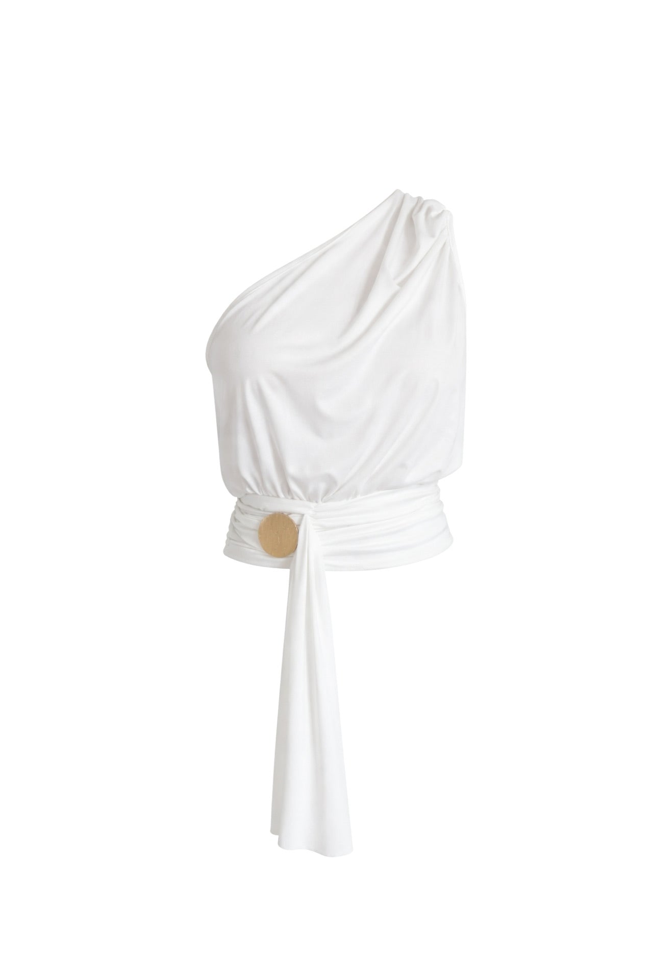 Open Detail One-Shoulder Tie White Blouse