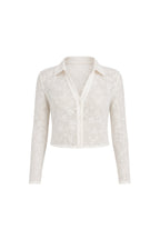 Polo Neck Guipure White Crop Shirt