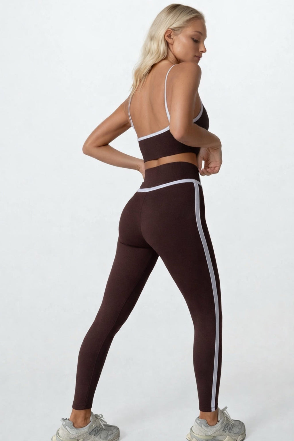 Piping Detail High Waist Brown Leggings