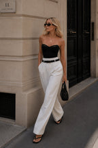 Waistt Detail White High Waist Pants