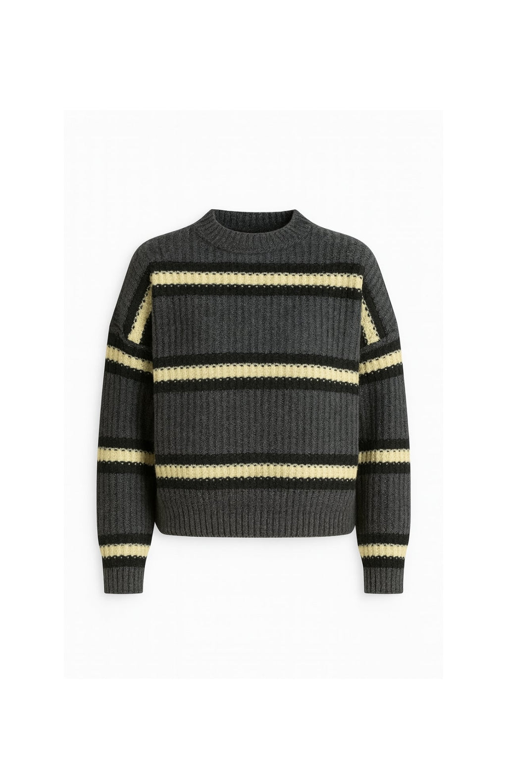 Striped Crew Neck Anthracite Knit Sweater