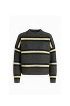 Striped Crew Neck Anthracite Knit Sweater