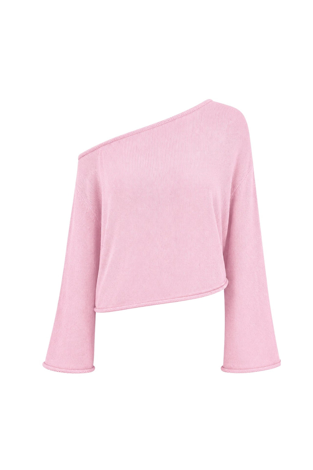 Off Shoulder Thin Pink Knitwear Blouse
