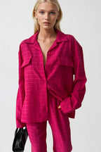 Pocket Fuchsia Shirt Pants Two-Piece Set
