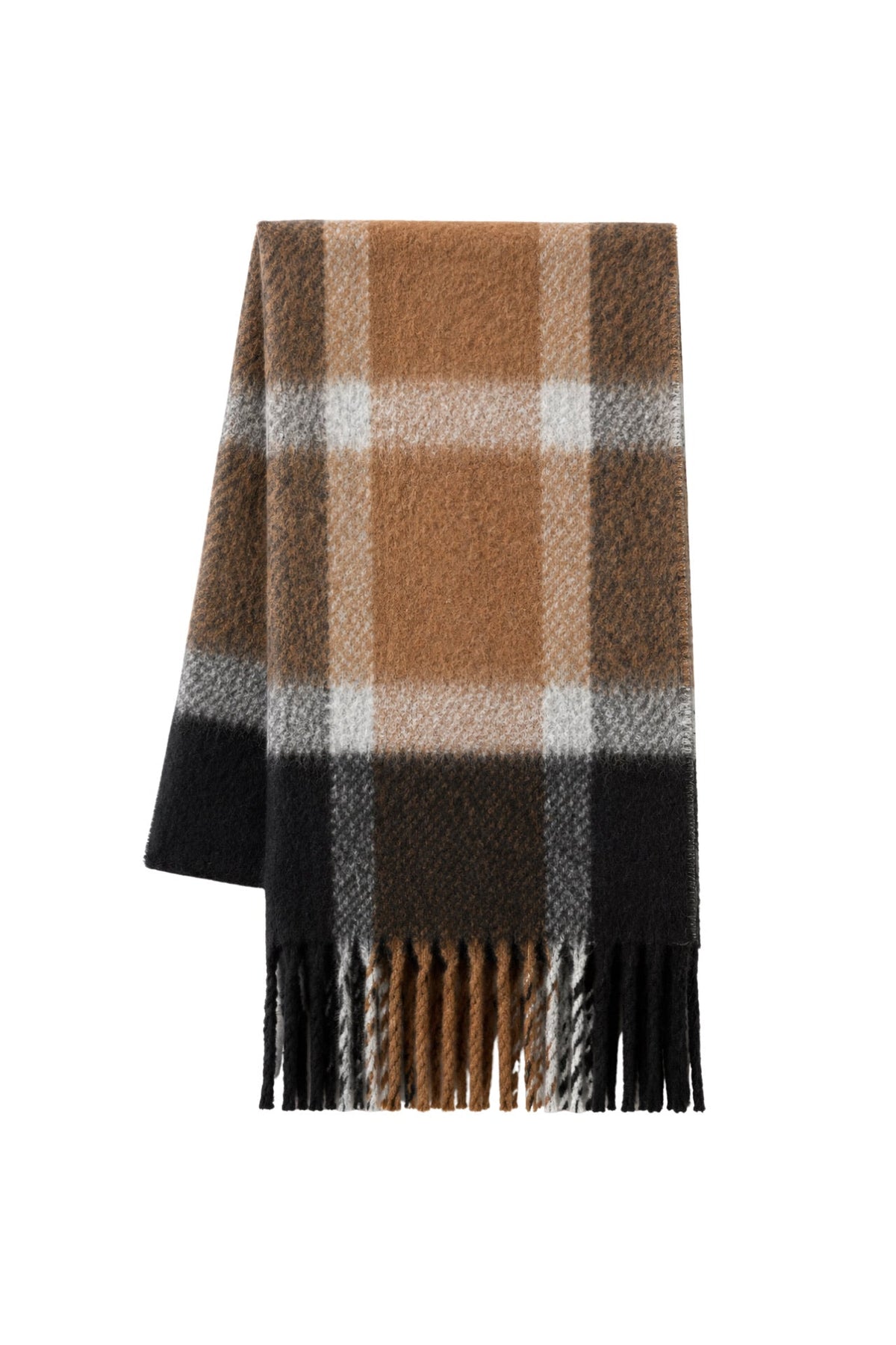 Soft Textured Plaid Brown-Black Pattern Scarf