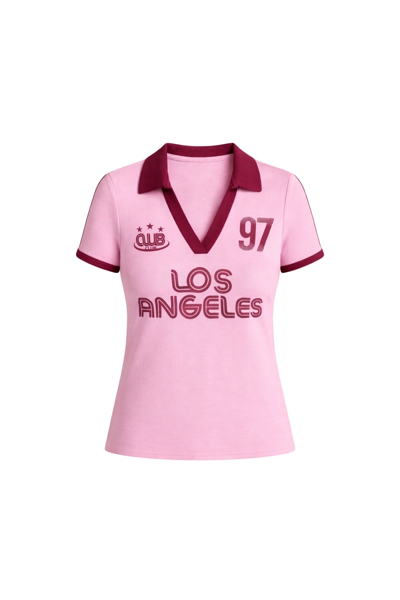 Polo Collar Double Color Printed Pink Crop T-Shirt