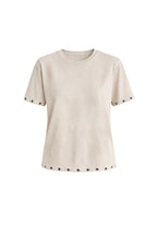 Washed Effect Eyelet Detail Beige T-Shirt